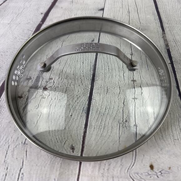 Red Copper Glass Round Strainer Lid Stainless Replacement Pot Pan Lid 8‎ 1/4” - Picture 1 of 9